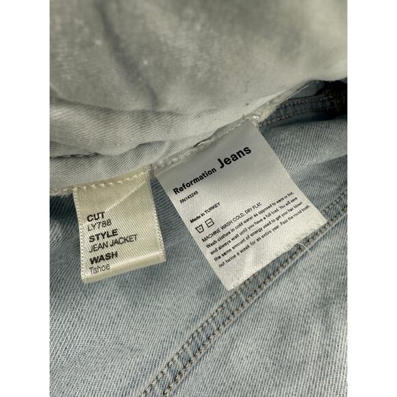 Reformation Jeans Jacket Women XS Blue Tahoe Light Wash Denim Button Front - Picture 8 of 12